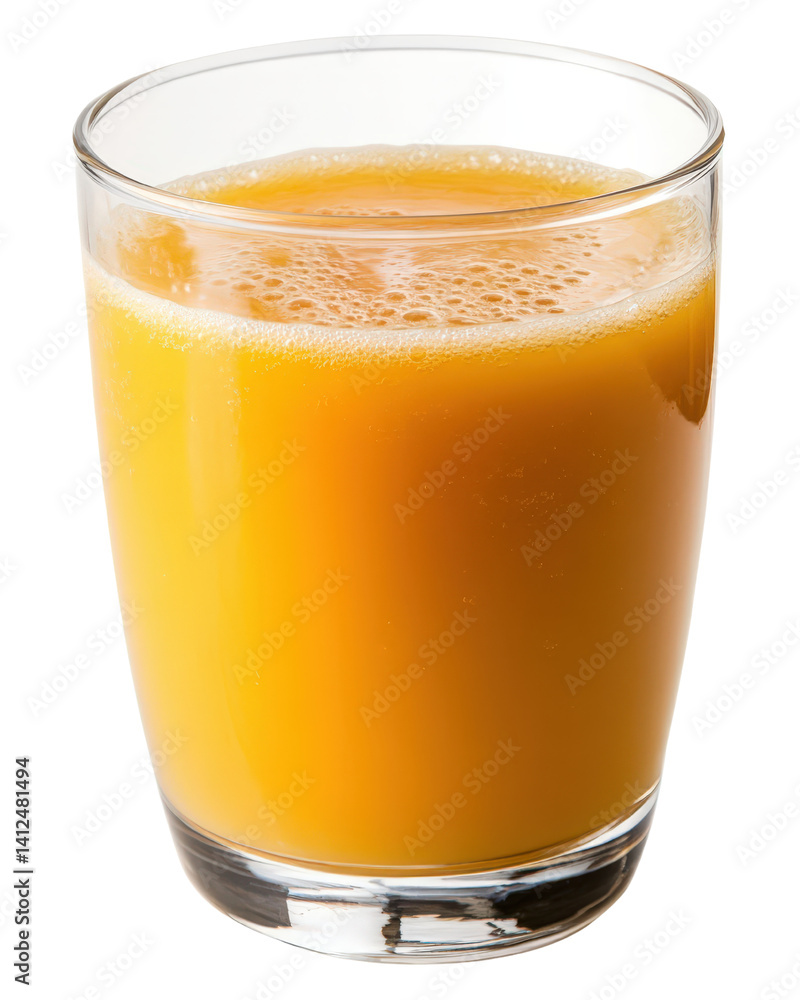 Freshly Squeezed Orange Juice in Clear Glass on White Background Freshly Squeezed Orange Juice in Clear Glass on White Background