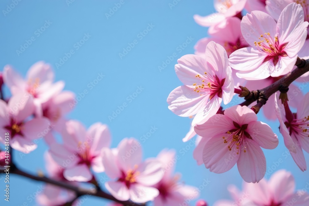 stunning pink sakura blossoms against a clear blue spring morning sky, blossom, bloom stunning pink sakura blossoms against a clear blue spring morning sky, blossom, bloom