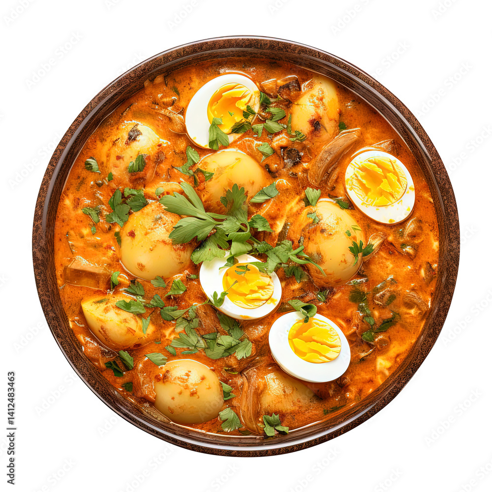 bowl of egg curry isolated on transparent white background, clipping path