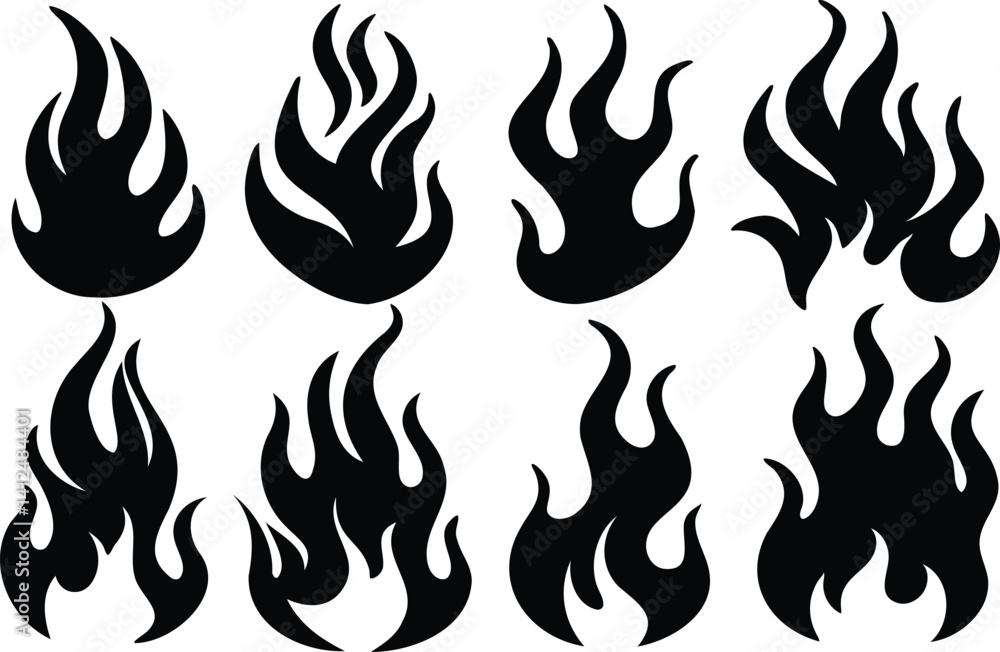 Black and White Flame Silhouettes Collection - Fire Symbols Black and White Flame Silhouettes Collection - Fire Symbols