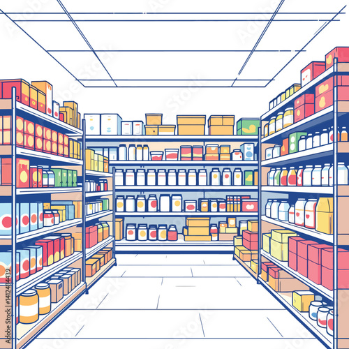 Vsai supermarket interior with shelves full of groceries offering wide variety of products