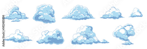 Cartoon blue cloud, weather illustration sketch isolated on transparent background vector illustration abstract shape simple and cute.