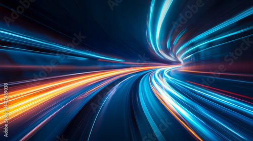 Illuminated Speed Tunnel: The image captures the mesmerizing visual of glowing light streaks in a tunnel, suggesting swift passage through time.