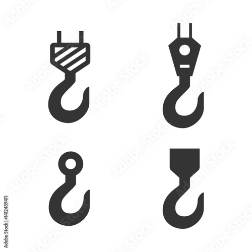 Crane Hook Icon Set – Industrial Lifting Equipment Symbols