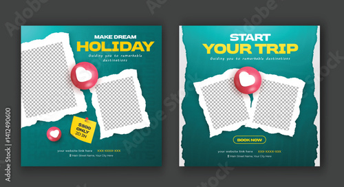 Vacation Travel tour social media post or web banner template
