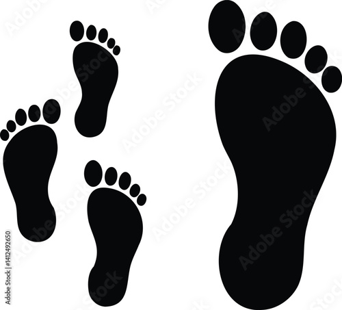Black Silhouette Footprints Set with Small and Large Prints