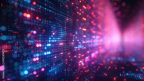 Wallpaper Mural Abstract picture colorful light particle with digital technology style design connecting become dynamic of electric wave movement represent about flowing of data or structure of network system. AIG53. Torontodigital.ca