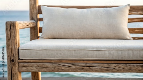 Wallpaper Mural Cozy outdoor bench with cushion by the sea., Sustainable Furniture concept Torontodigital.ca