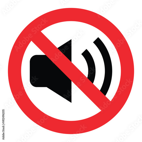 Prohibition Sign Vector Illustration No Sound, Silence Symbol, Red Circle, Warning Icon