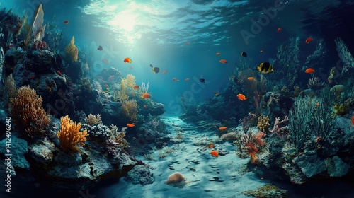 Wallpaper Mural Underwater scene with coral reef and fishes, 8K VR 360 spherical panorama Torontodigital.ca