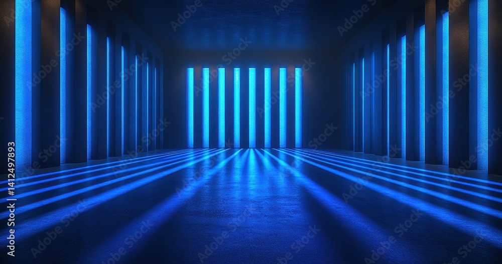 Fototapeta premium A large room with blue lights and a blue floor