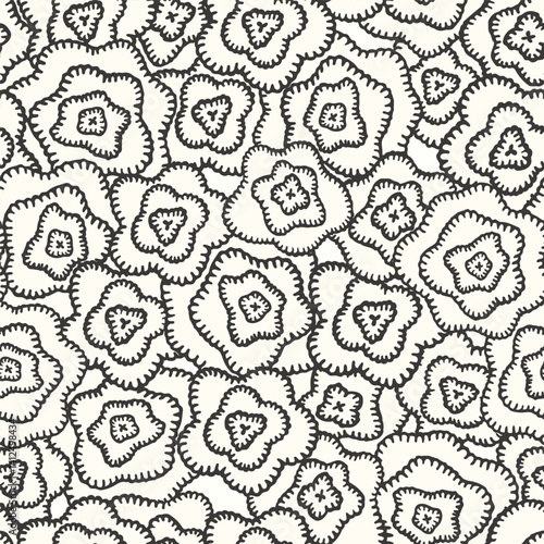 Floral embroidery vector background. Abstract seamless pattern with flowers. Lace texture. knitted by hand or machine. Granny and cottage core allover print for fabric, paper, textile, ads