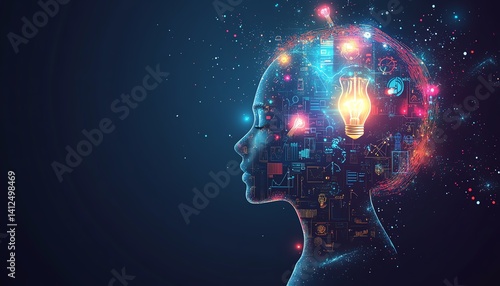 Abstract digital brain, idea, innovation, technology concept.