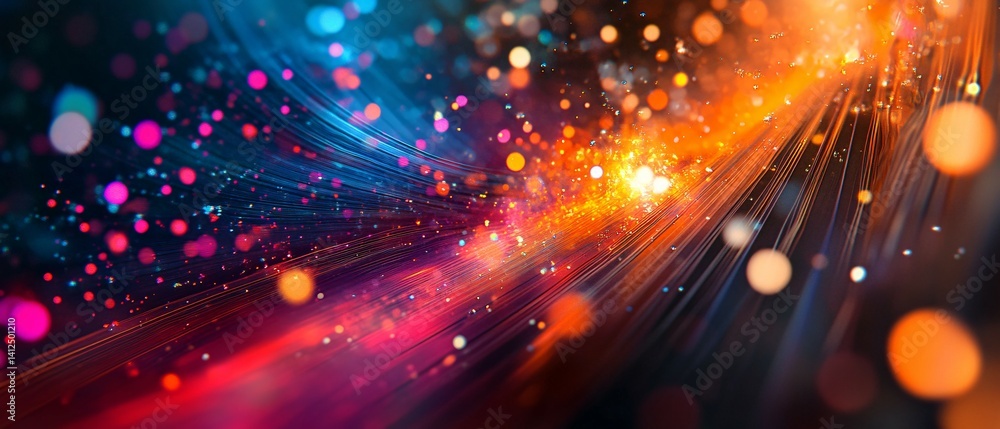 Obraz premium Abstract background with colorful light rays and bokeh effects creating a vibrant scene.