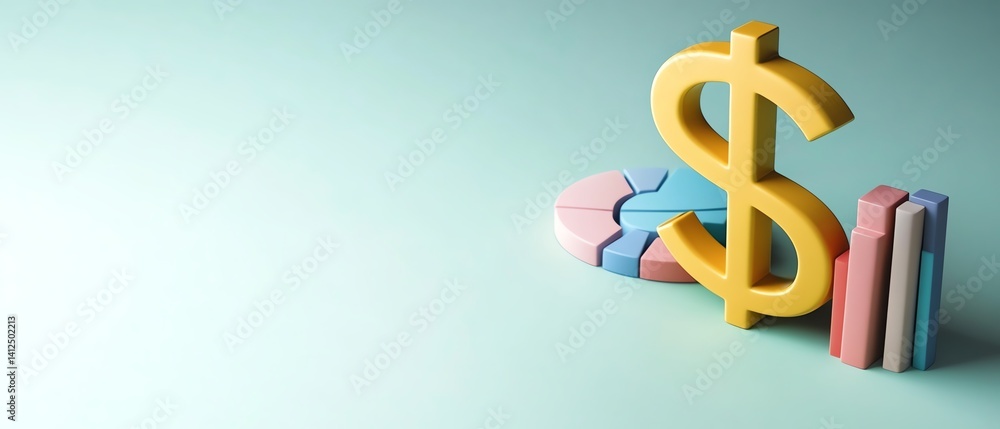 Creative blend of bar and pie charts forming shape of dollar sign in 3D layout Creative blend of bar and pie charts forming shape of dollar sign in 3D layout