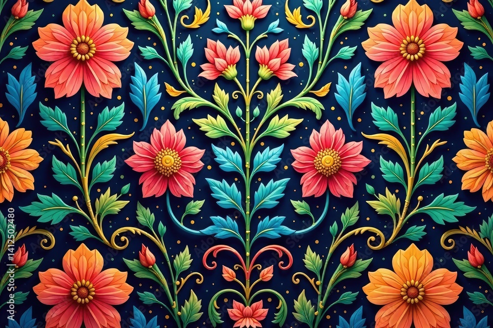 Intricate floral textile design, repeating seamlessly , wallpaper pattern, background pattern Intricate floral textile design, repeating seamlessly , wallpaper pattern, background pattern