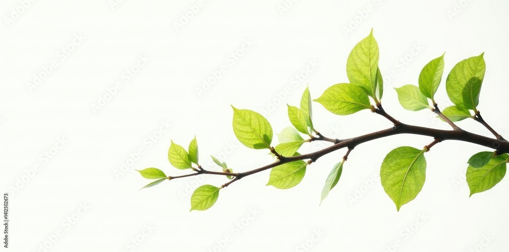 Fototapeta premium Branches with small leaves on a white background, isolated, branch details
