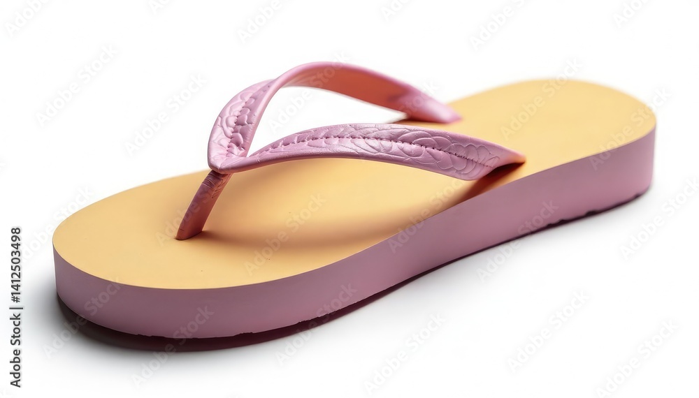 Close-up of a single flip-flop isolated on white background, bright, flip flop Close-up of a single flip-flop isolated on white background, bright, flip flop