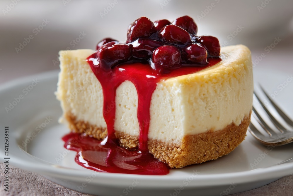 Delicious cheesecake dessert with cherry topping home kitchen food photography cozy atmosphere close-up culinary delight Delicious cheesecake dessert with cherry topping home kitchen food photography cozy atmosphere close-up culinary delight