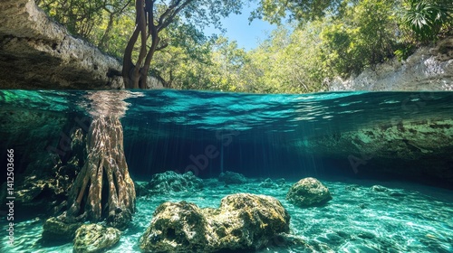 Fototapeta Naklejka Na Ścianę i Meble -  Underwater scene with gran cenote