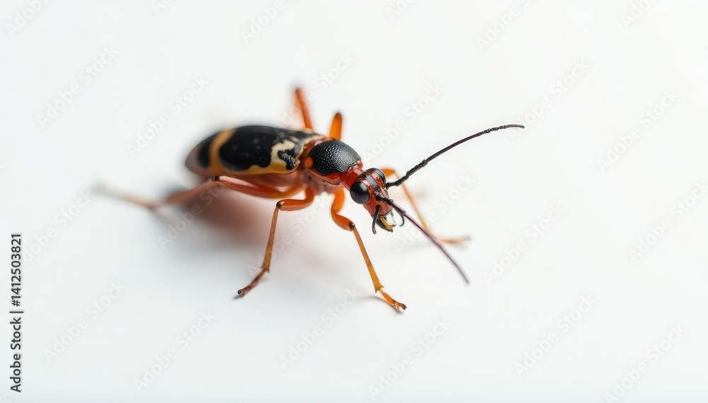 Fototapeta premium Close-up of single insect on plain white background, ant, legs, entomology