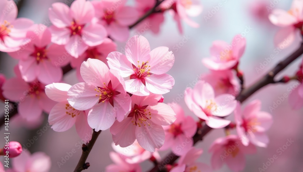 Delicate pink sakura blossoms in full bloom, forming a repeating pattern , sakura pattern, romantic, texture Delicate pink sakura blossoms in full bloom, forming a repeating pattern , sakura pattern, romantic, texture