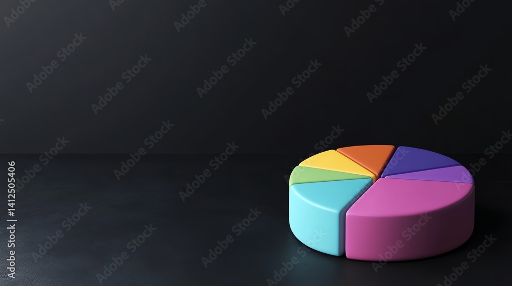 Obraz premium Minimal 3D pie chart with colorful segments on dark financial background