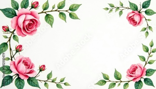 Delicate watercolor roses, climbing vines, soft green leaves , elegant, wallpaper pattern, rose