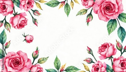 Delicate watercolor roses & leaves, repeating seamlessly , botanical pattern, art