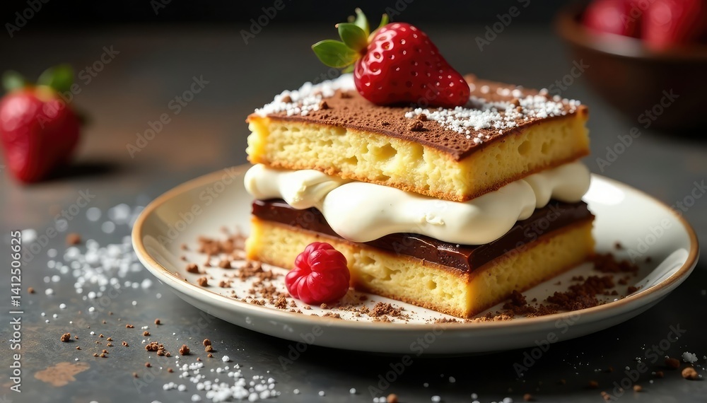 Espresso-soaked ladyfingers layered with creamy mascarpone, dusted with cocoa , dessert photography, italian dessert Espresso-soaked ladyfingers layered with creamy mascarpone, dusted with cocoa , dessert photography, italian dessert