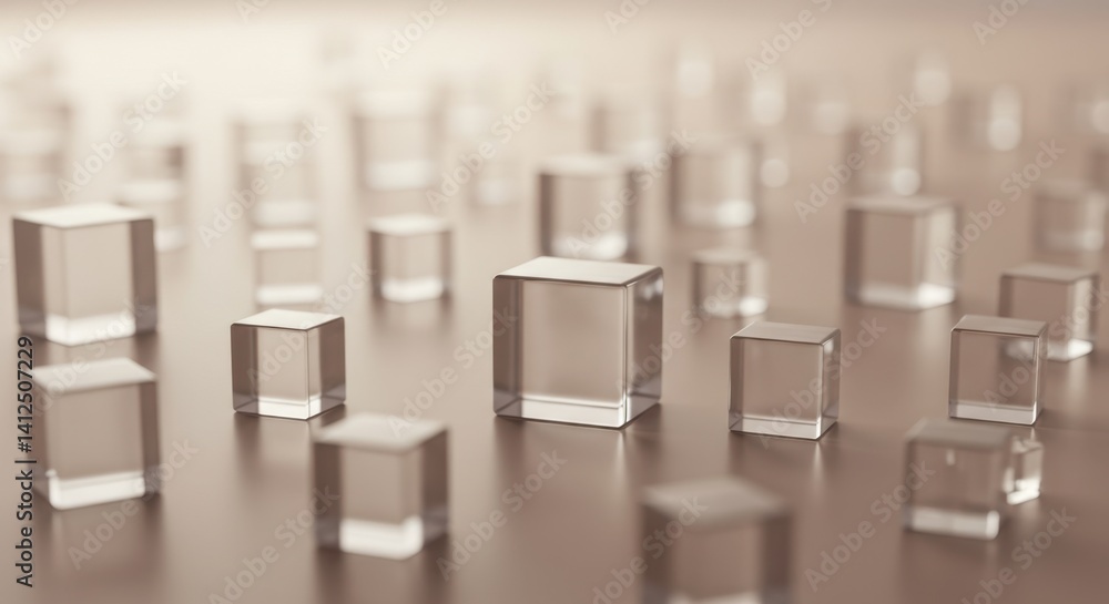Fototapeta premium Abstract Composition of Glass Cubes Minimalist Beige Background Elegant Geometric Design Modern Art Still Life Studio Photography