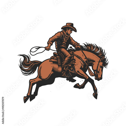 A cowboy baking horse , color line art vector.