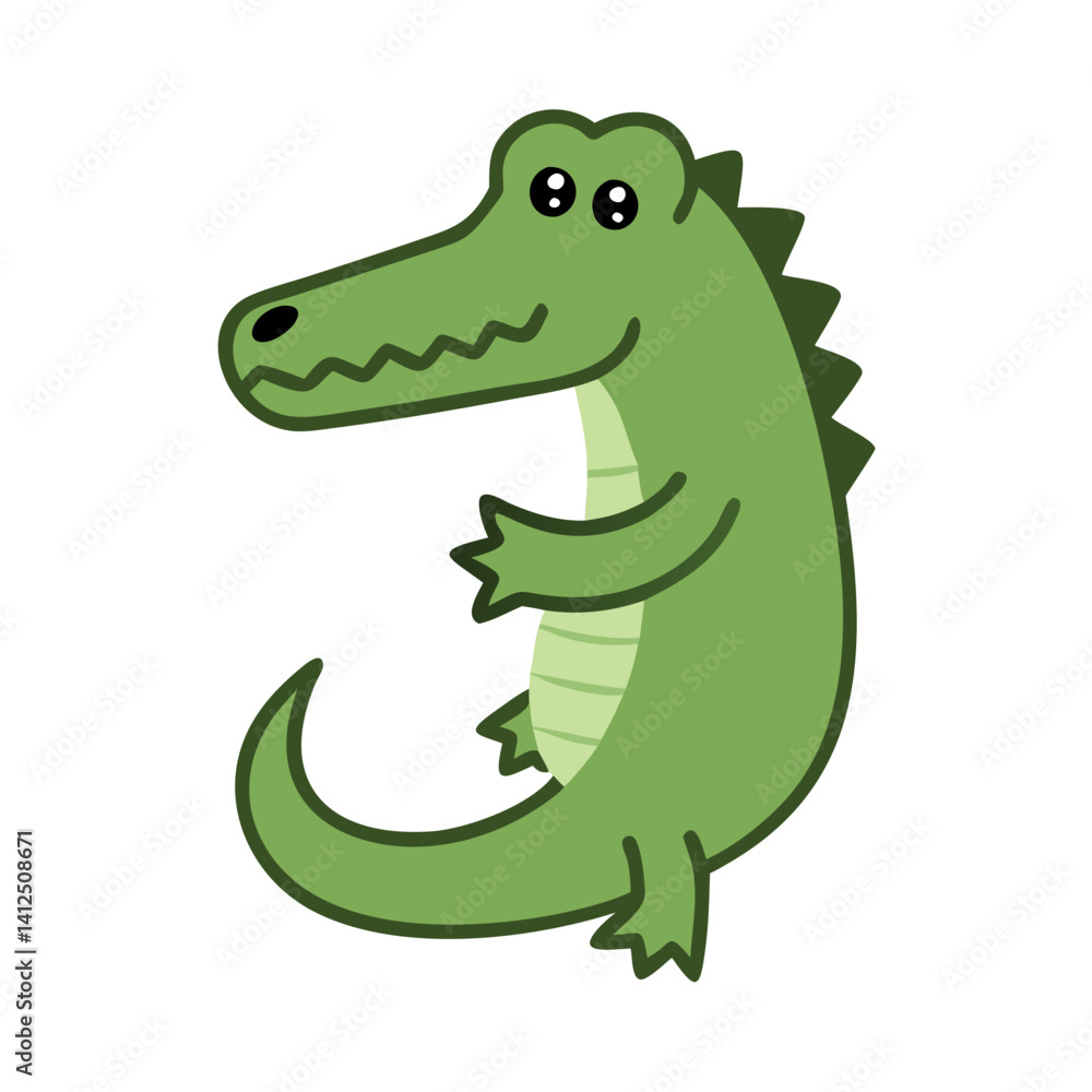 Naklejka premium Cute Cartoon Alligator Isolated on Black Background Illustration