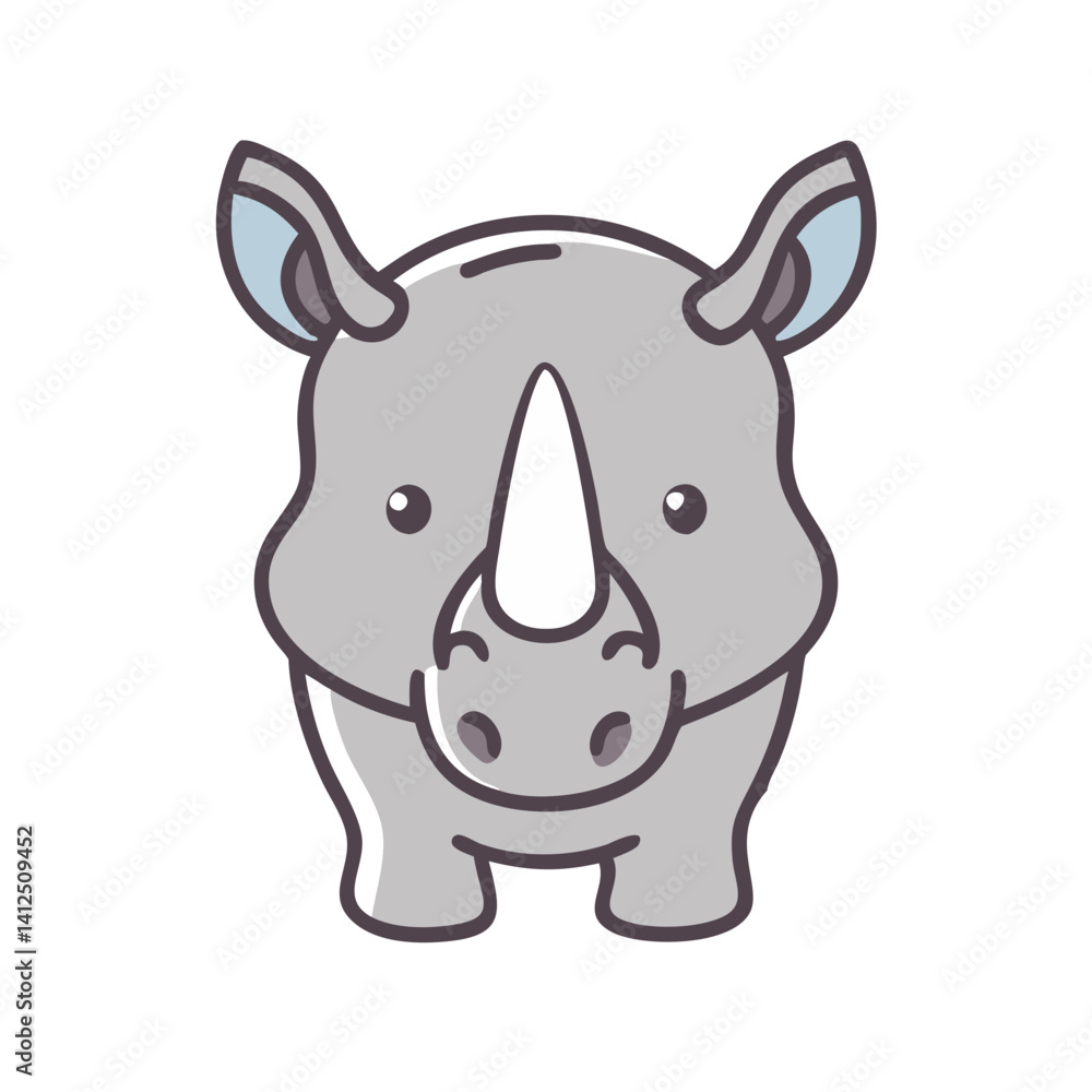 Naklejka premium Cartoon Rhino Illustration on a Black Background