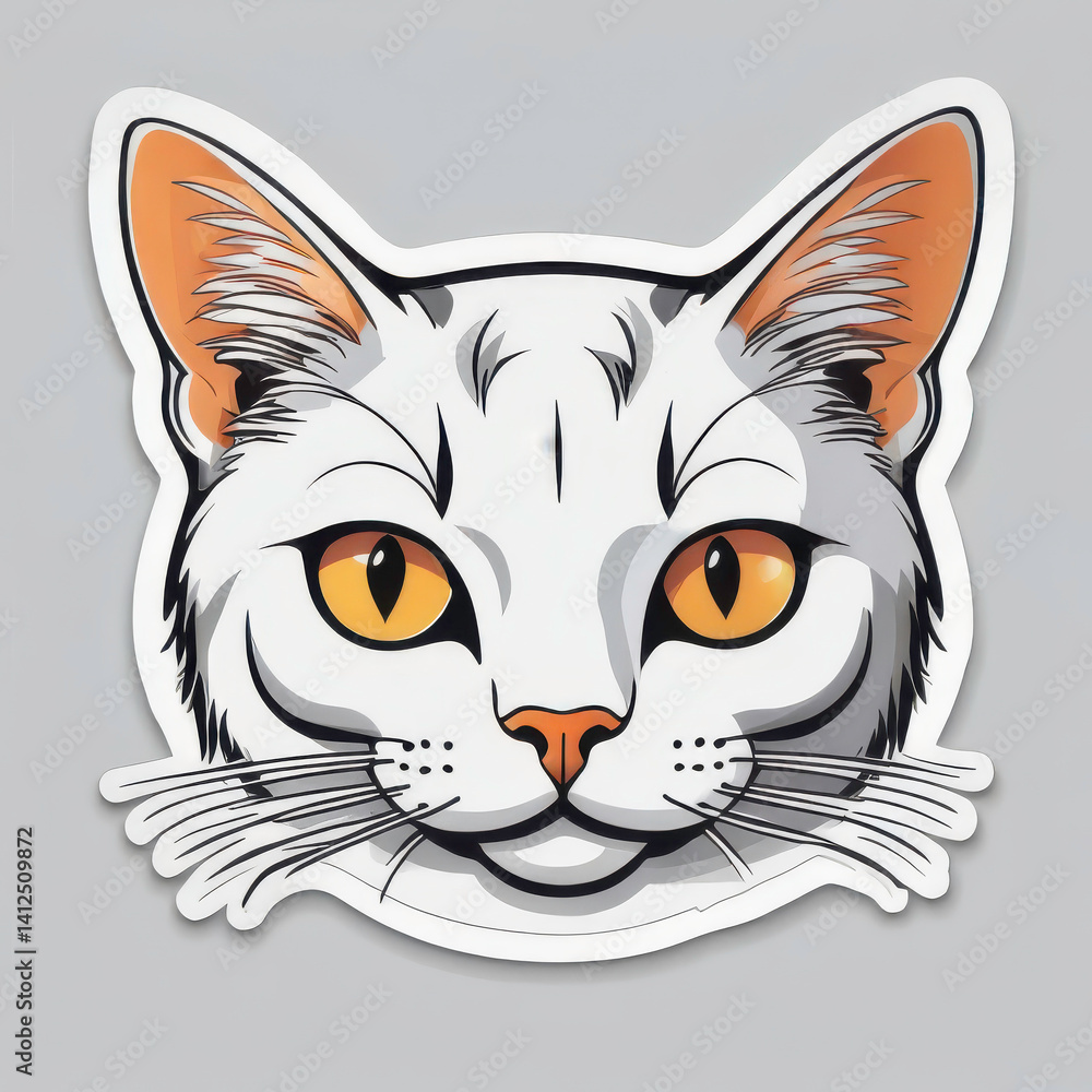 Fototapeta premium Detailed cat face illustration with striking orange eyes 