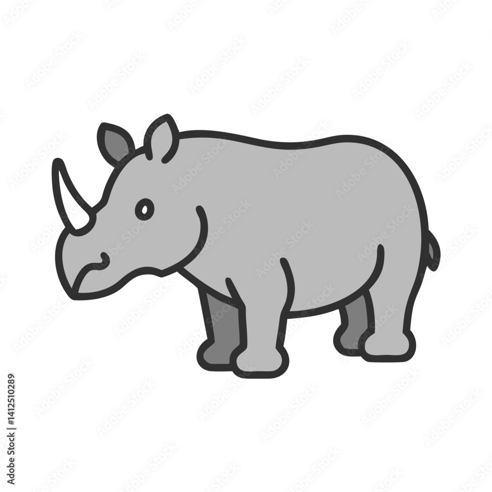Fototapeta premium Cute cartoon rhino illustration on a black background