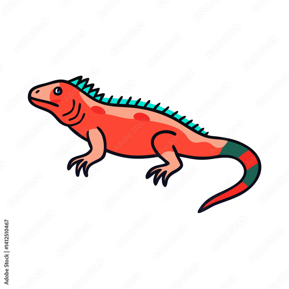 Fototapeta premium Stylized Colorful Cartoon Iguana on a Black Background