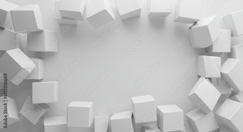 Obraz premium Abstract White Cubes Frame Background Minimalist 3D Render Design
