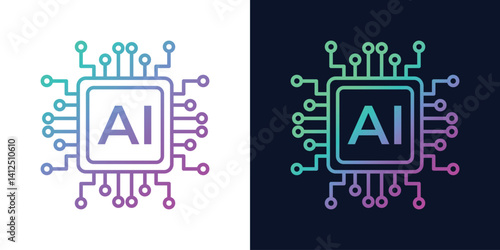Artificial Intelligence AI Chip in Human Brain. Artificial Intelligence icon with Machine learning, digital skills, generative AI, AI technology, algorithm, virtual intelligence and future	