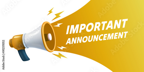 Important Announcement, megaphone announces news. Vector illustration