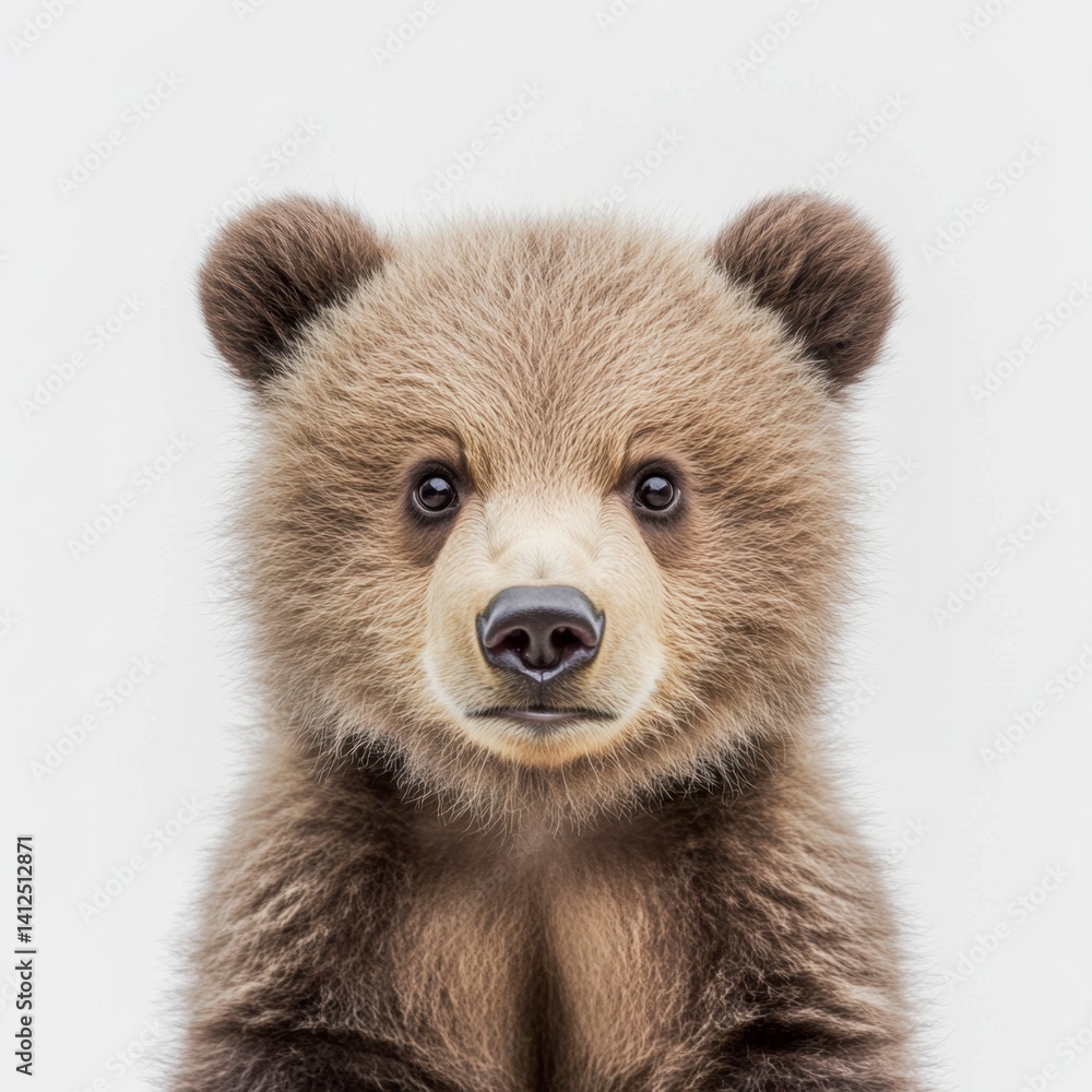 Obraz premium Cute Young Bear with Fluffy Fur on Light Background