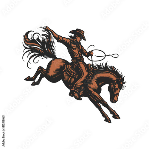 A cowboy baking horse , color line art vector.
