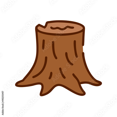 Cartoon Tree Stump with Brown Outline Isolated