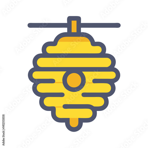 Cartoon Beehive Illustration: Honeycomb Structure with Black Background
