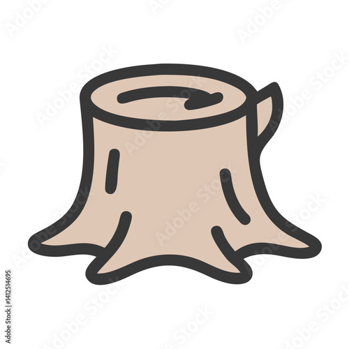 Cartoon Tree Stump with Dark Outline on Black