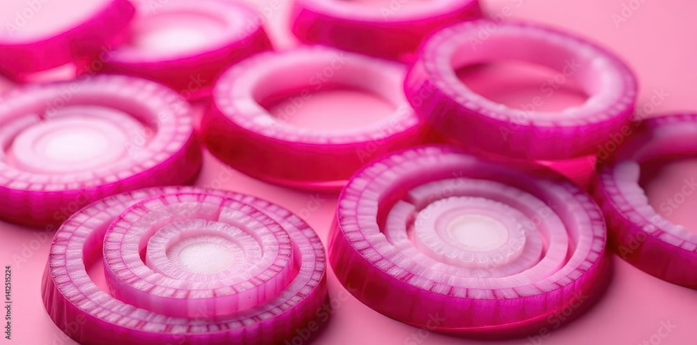 Thinly sliced red onion rings, vibrant red, isolated , raw, sliced onion, food Thinly sliced red onion rings, vibrant red, isolated , raw, sliced onion, food