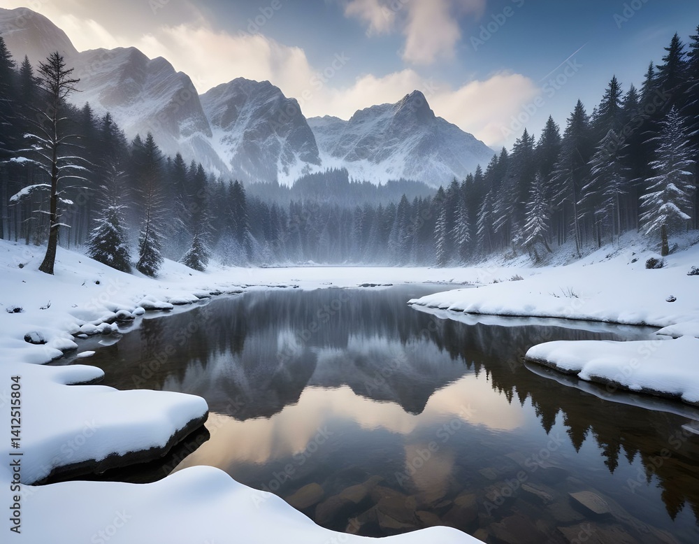 Fototapeta premium mountain lake in winter. Morske Oko. Poland Europe