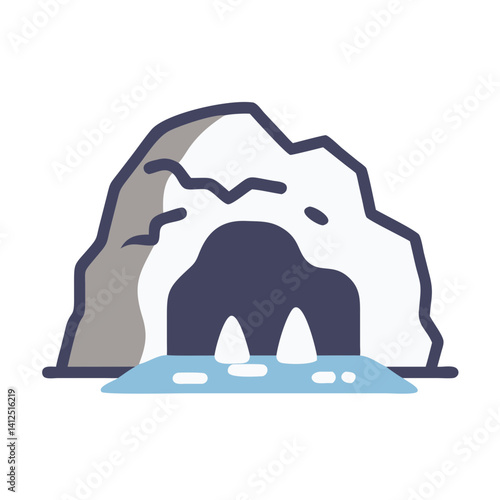Cartoon Cave Illustration with Water on Black Background
