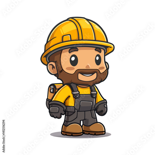 Adorable Cartoon Miner  Hard Hat, Beard, and Mining Gear Illustration