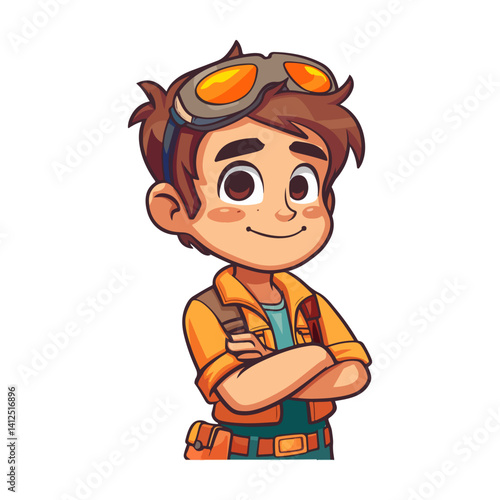 Smiling Young Aviator Cartoon Illustration of a Boy Pilot